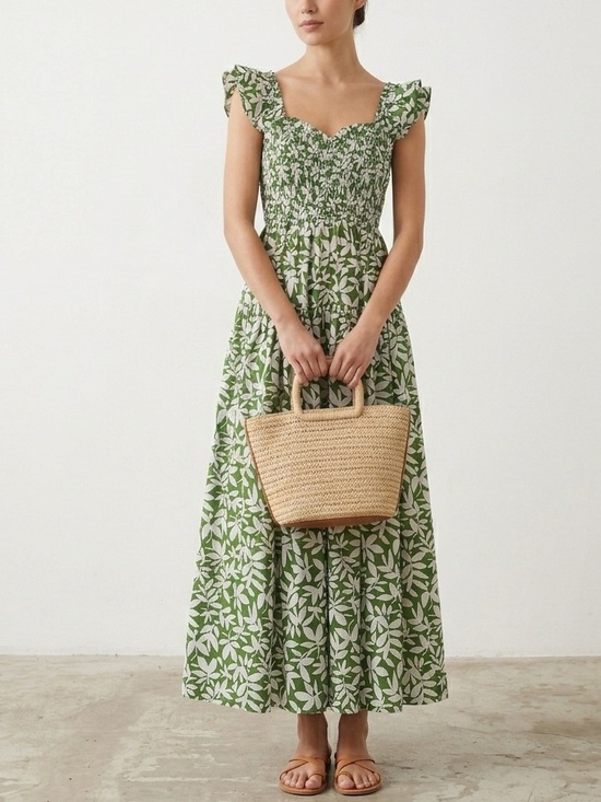 Abercrombie & Fitch Dresses & Skirts - Abercrombie & Fitch Smocked Green & White Floral Midi Dress